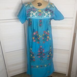 Vintage 70s Embroidered Mexican Oaxocan Fesitval Dress, Boho Hippie Small
